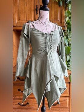 Current Mood Dolls Kill F is for Fairies Handkerchief Mini Dress Sage Green M